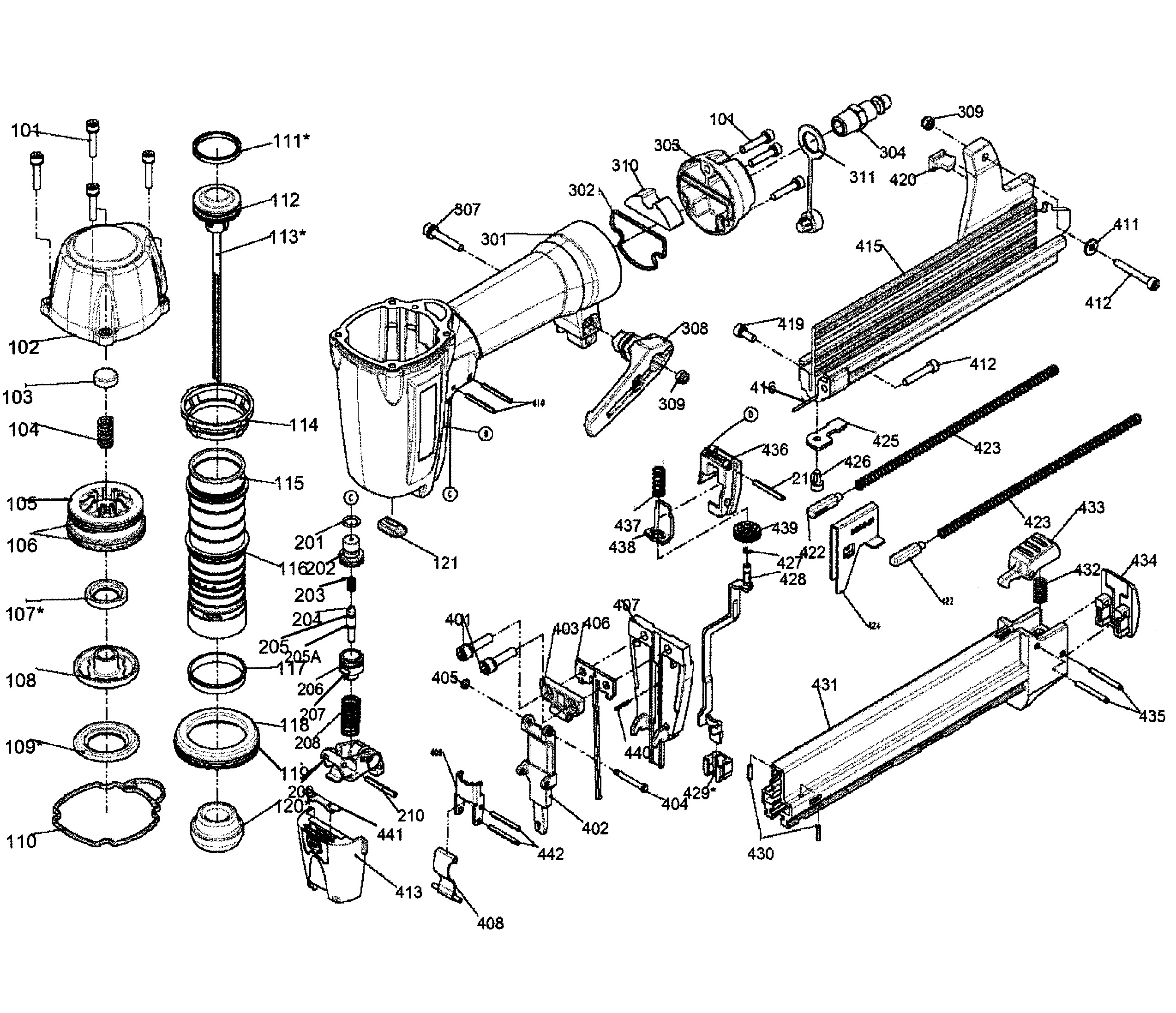 Nailer/stapler Diagram and Parts List for 14218894  Craftsman Nailer