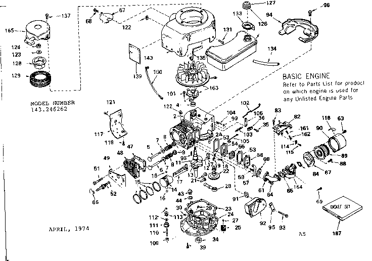 Replacement Parts Diagram and Parts List for 143246262  Craftsman Engine