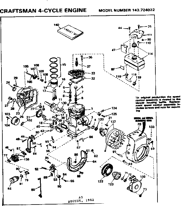Replacement Parts Diagram and Parts List for 143724022  Craftsman Engine