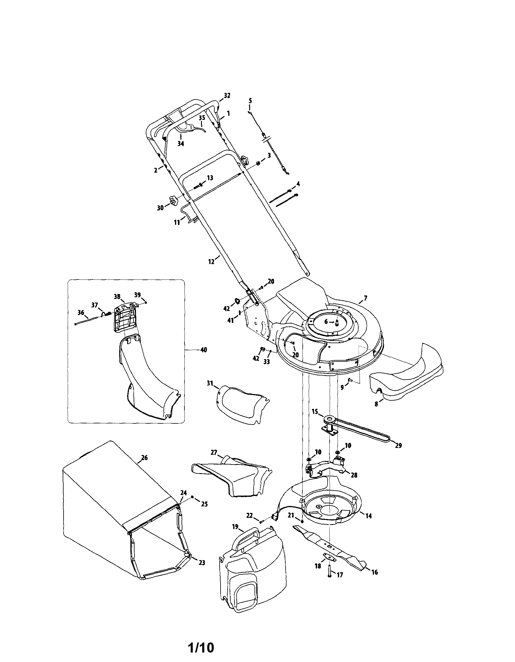 Handle/housing/grass Bag Diagram and Parts List for 24737109  Craftsman Lawn Mower