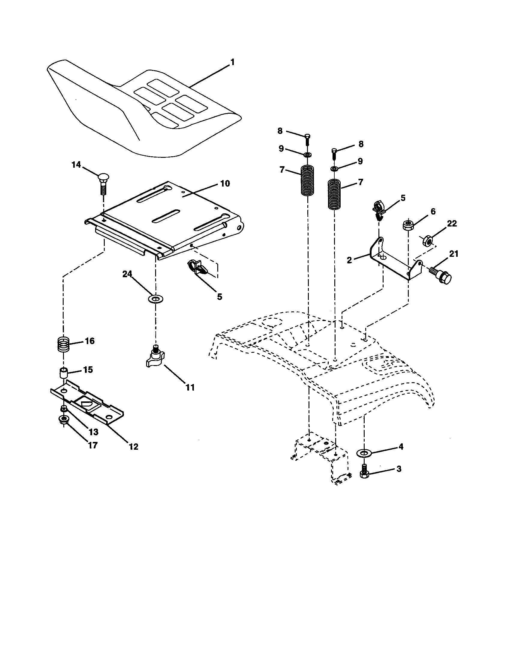 Seat Assembly Diagram and Parts List for 917277103  Craftsman Lawn Tractor
