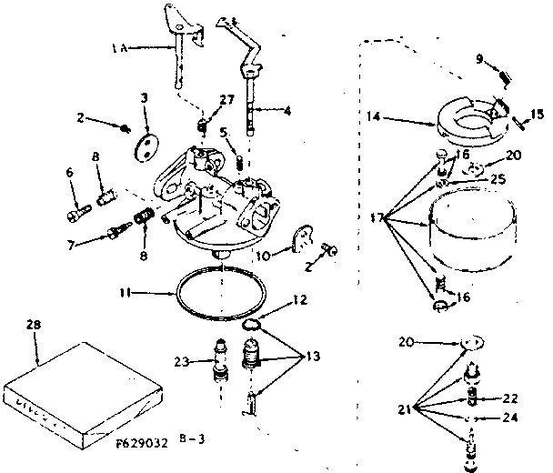 Carburetor Diagram and Parts List for 143629032  Craftsman Engine