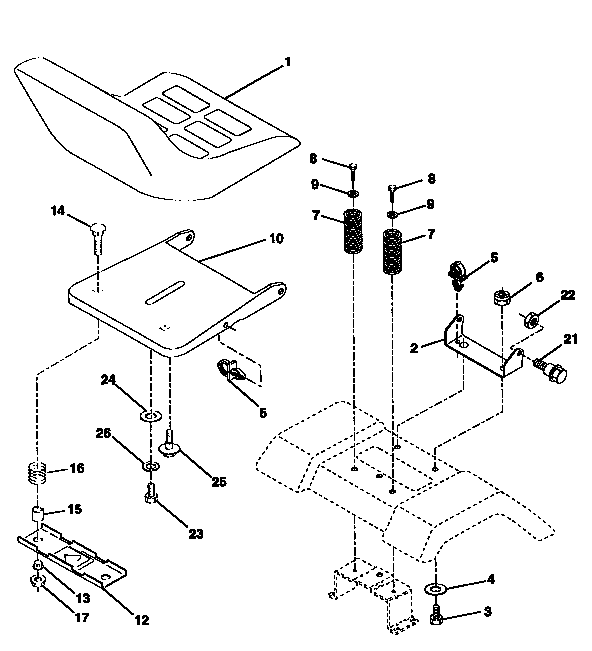 Seat Assembly Diagram and Parts List for 917257592  Craftsman Lawn Tractor