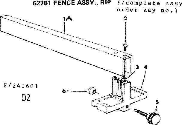 62761 Fence Assy Rip Diagram and Parts List for 113241601  Craftsman Power Motor