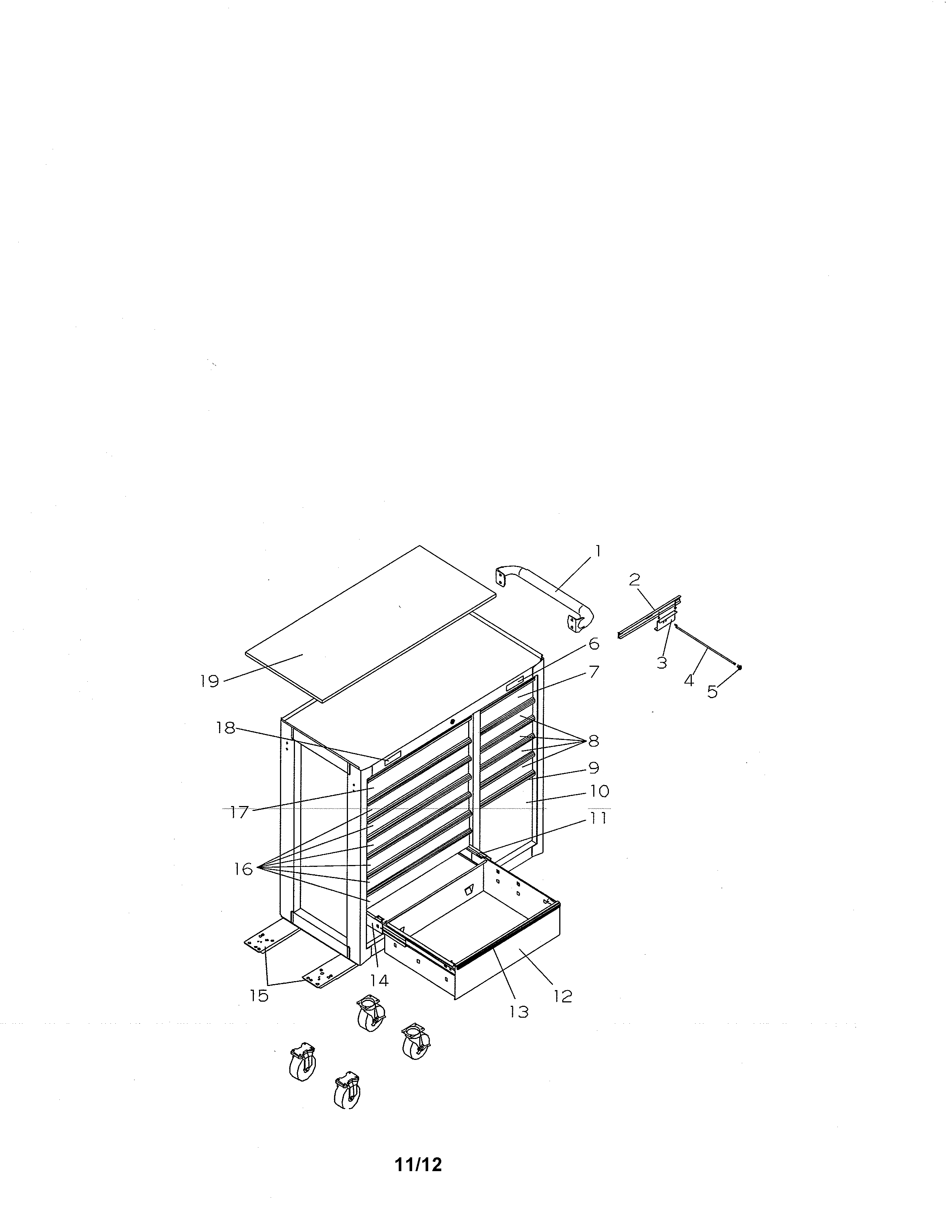 Tool Chest Diagram and Parts List for 706596243  Craftsman Tool Stand & Cart