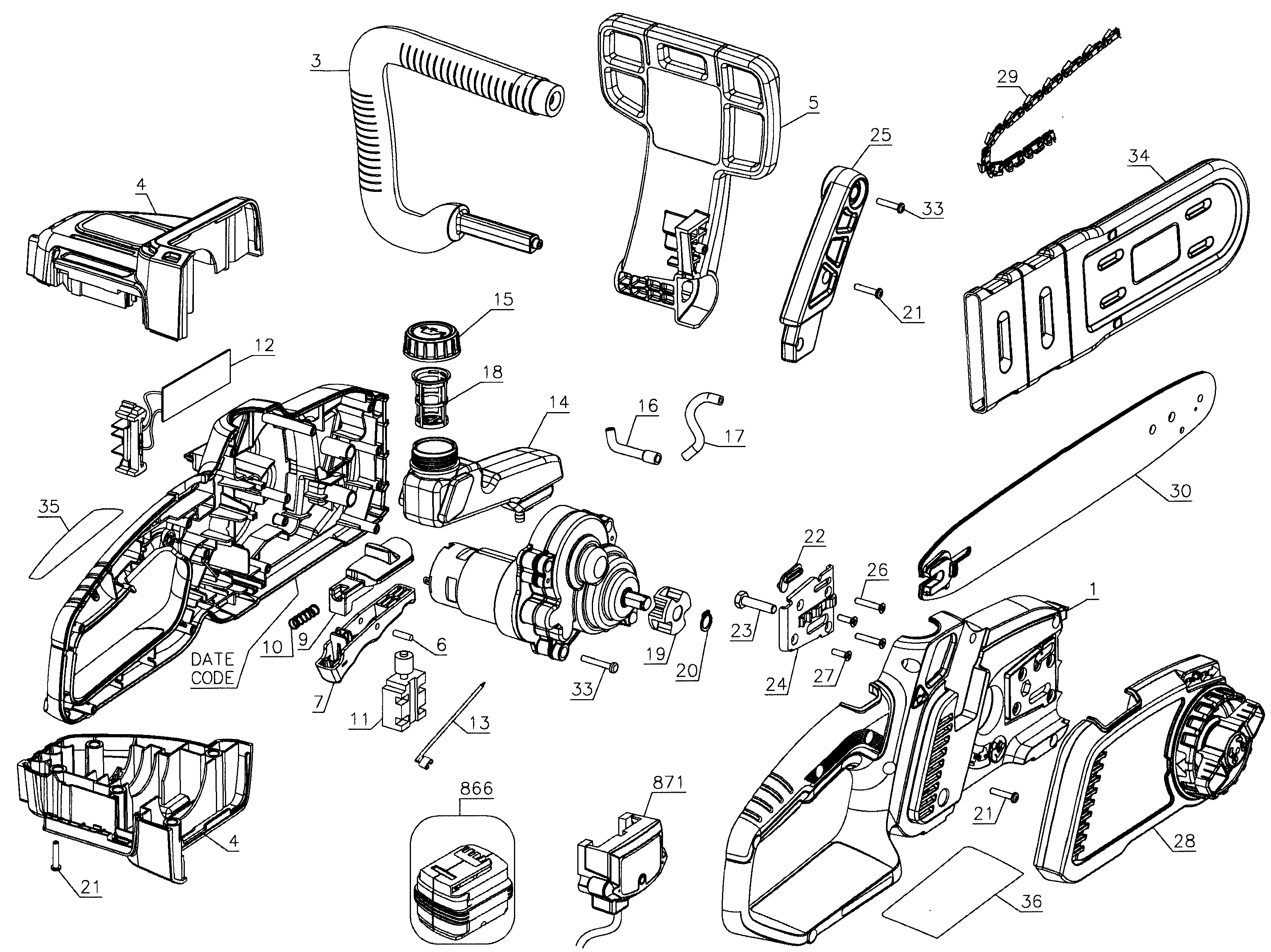 Main Assy Diagram and Parts List for 90098023  Craftsman Chainsaw