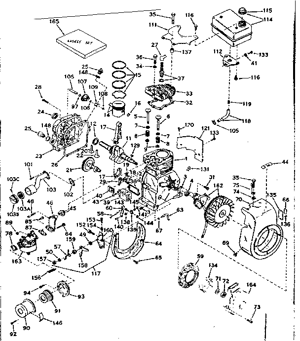 Basic Engine Diagram and Parts List for 143617062  Craftsman Engine