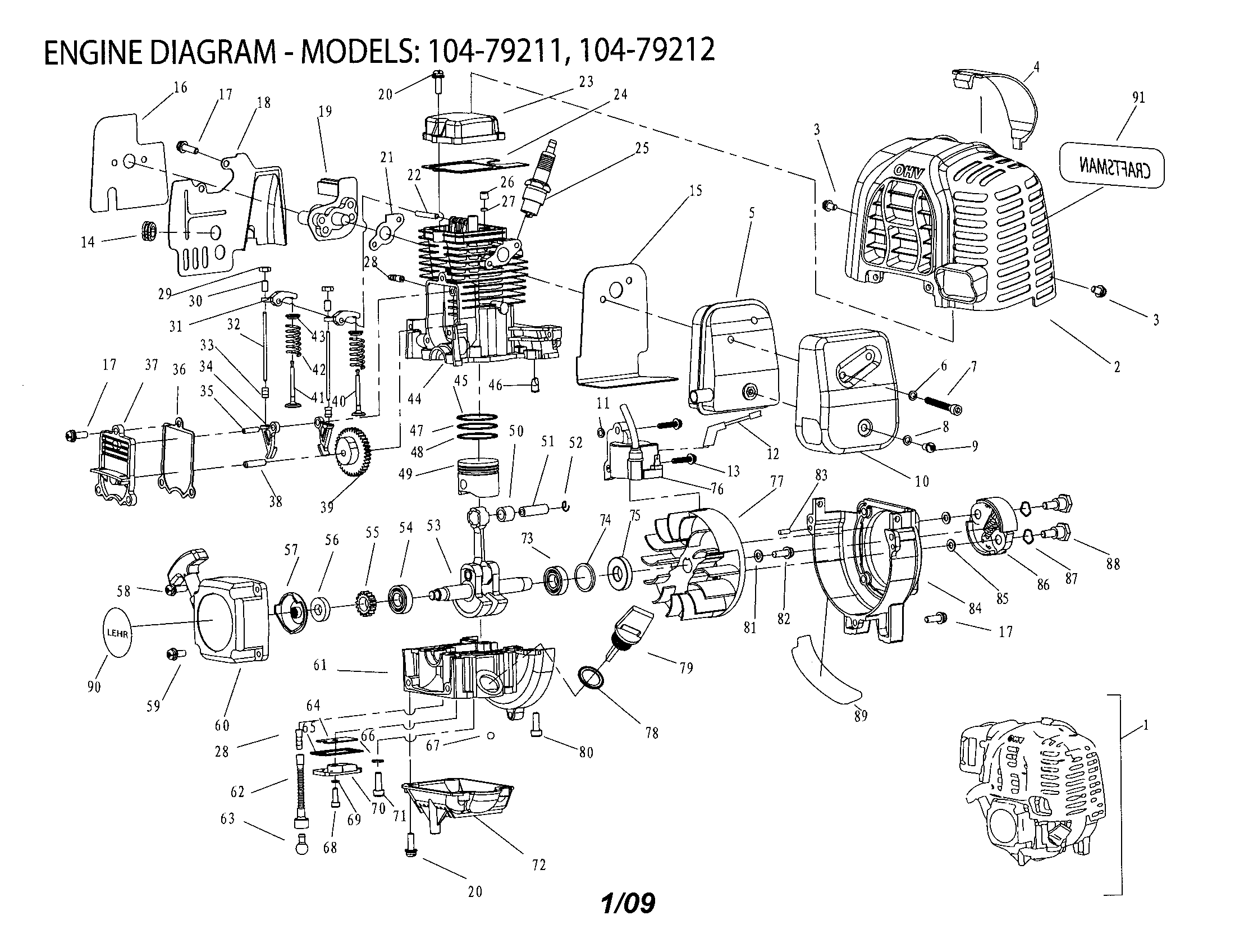 Engine Diagram and Parts List for 10479211  Craftsman Trimmer