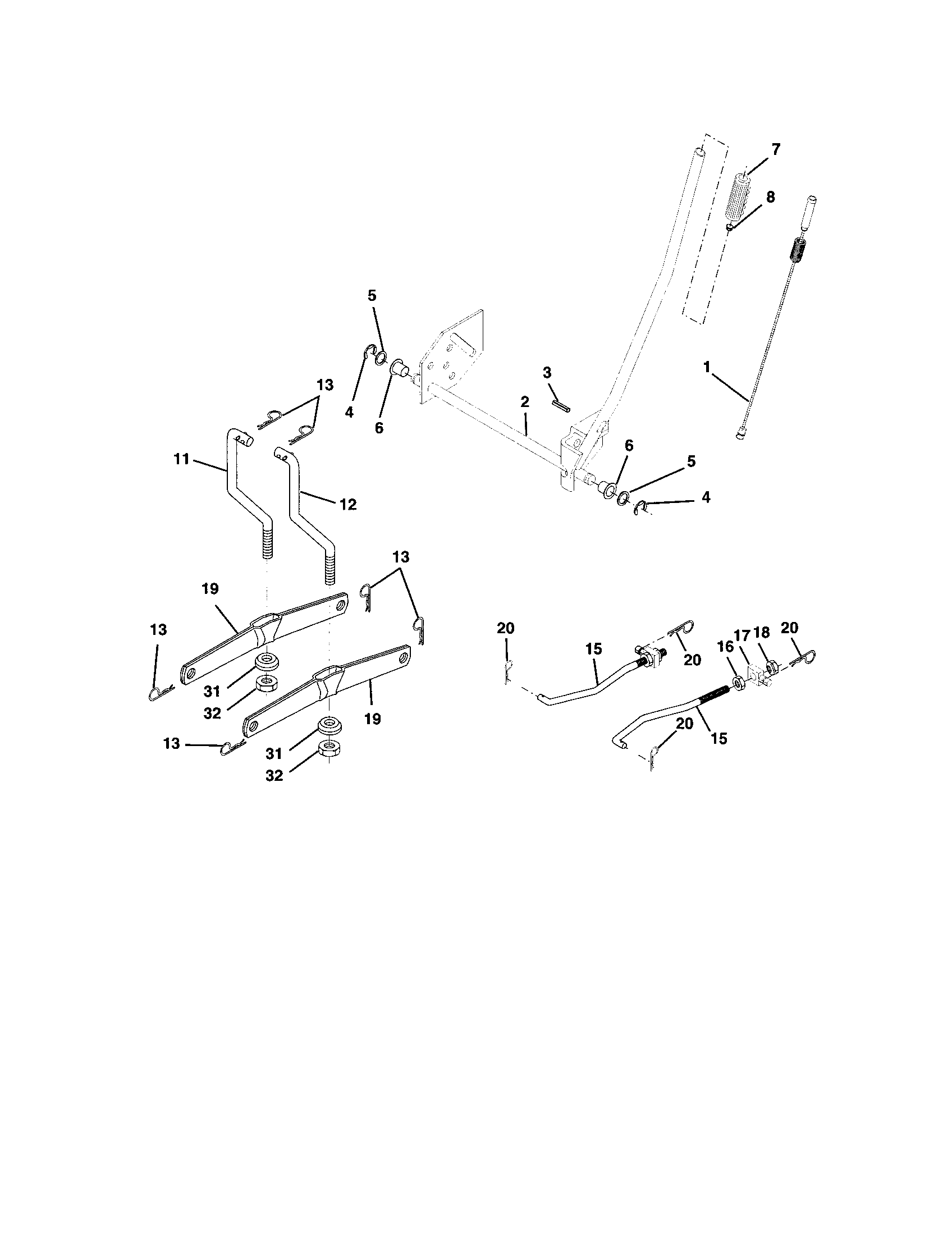 Lift Assembly Diagram and Parts List for 917272910  Craftsman Lawn Tractor