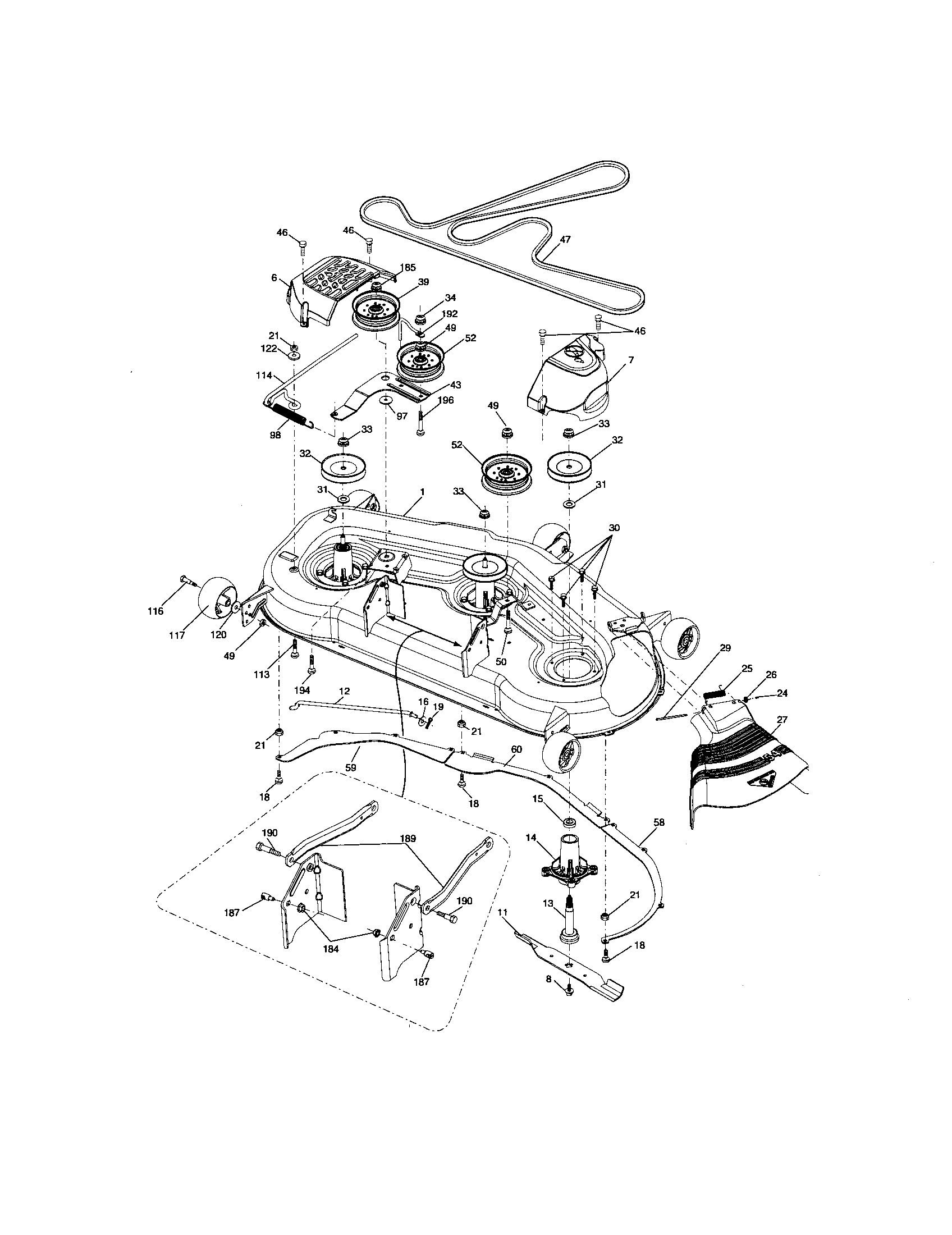 Mower Deck Diagram and Parts List for 917276910  Craftsman Lawn Tractor