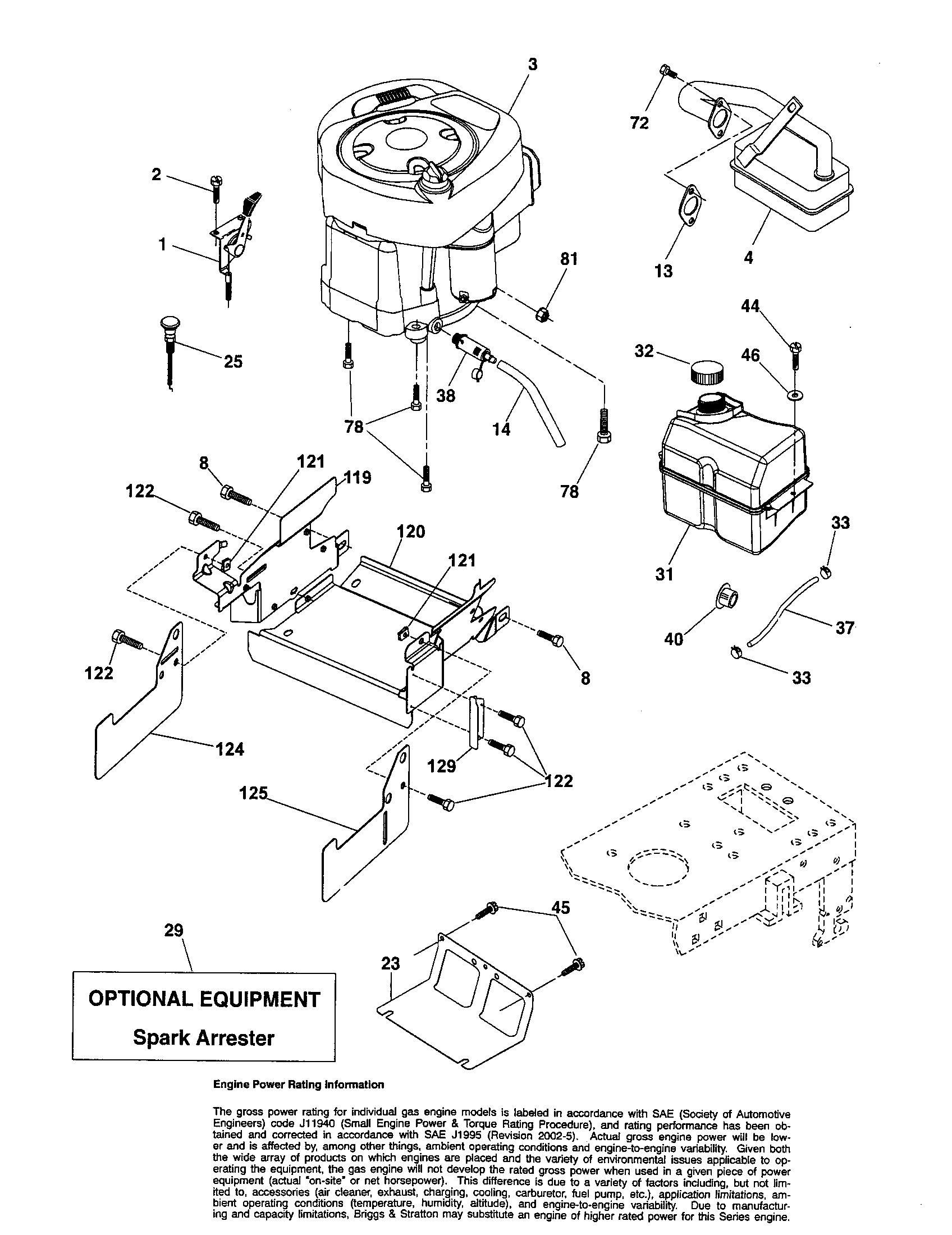 Engine Diagram and Parts List for 917256340  Craftsman Lawn Tractor