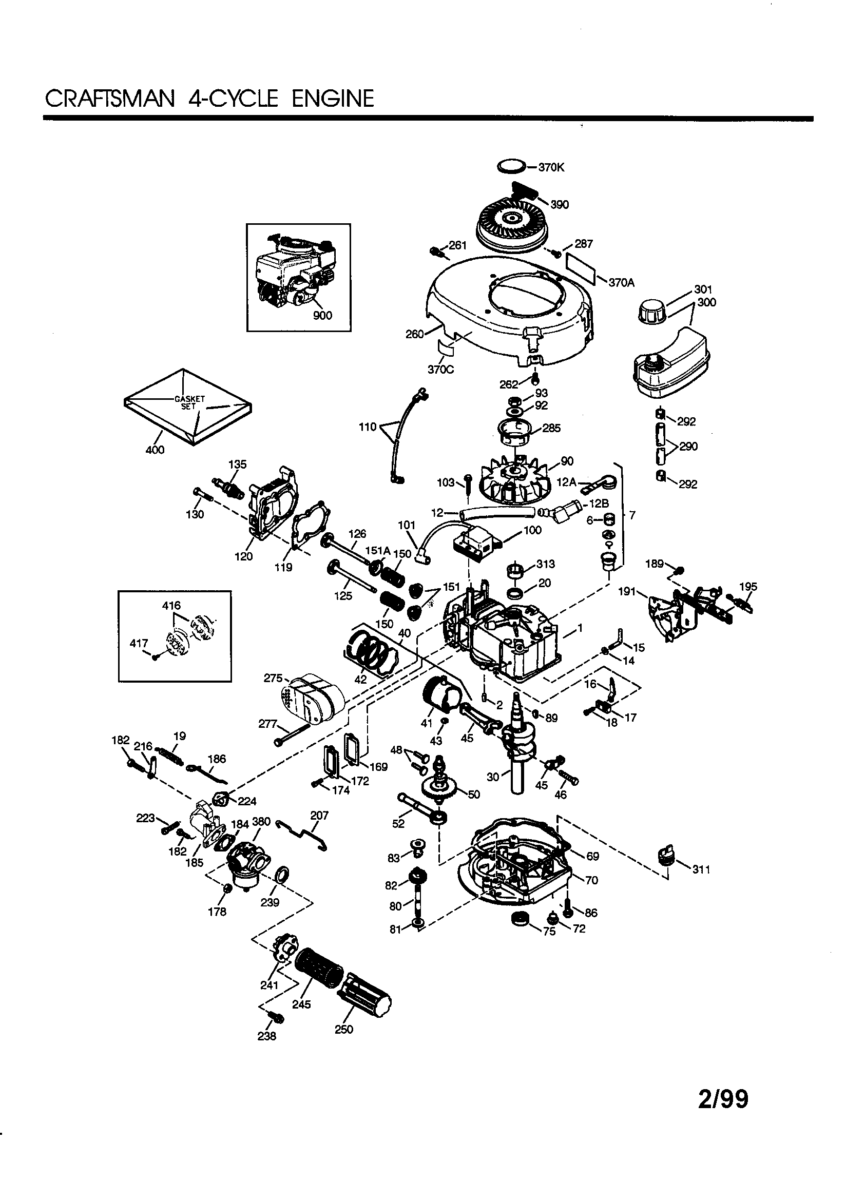 Craftsman 4-cycle Engine Diagram and Parts List for 143993500  Craftsman Engine