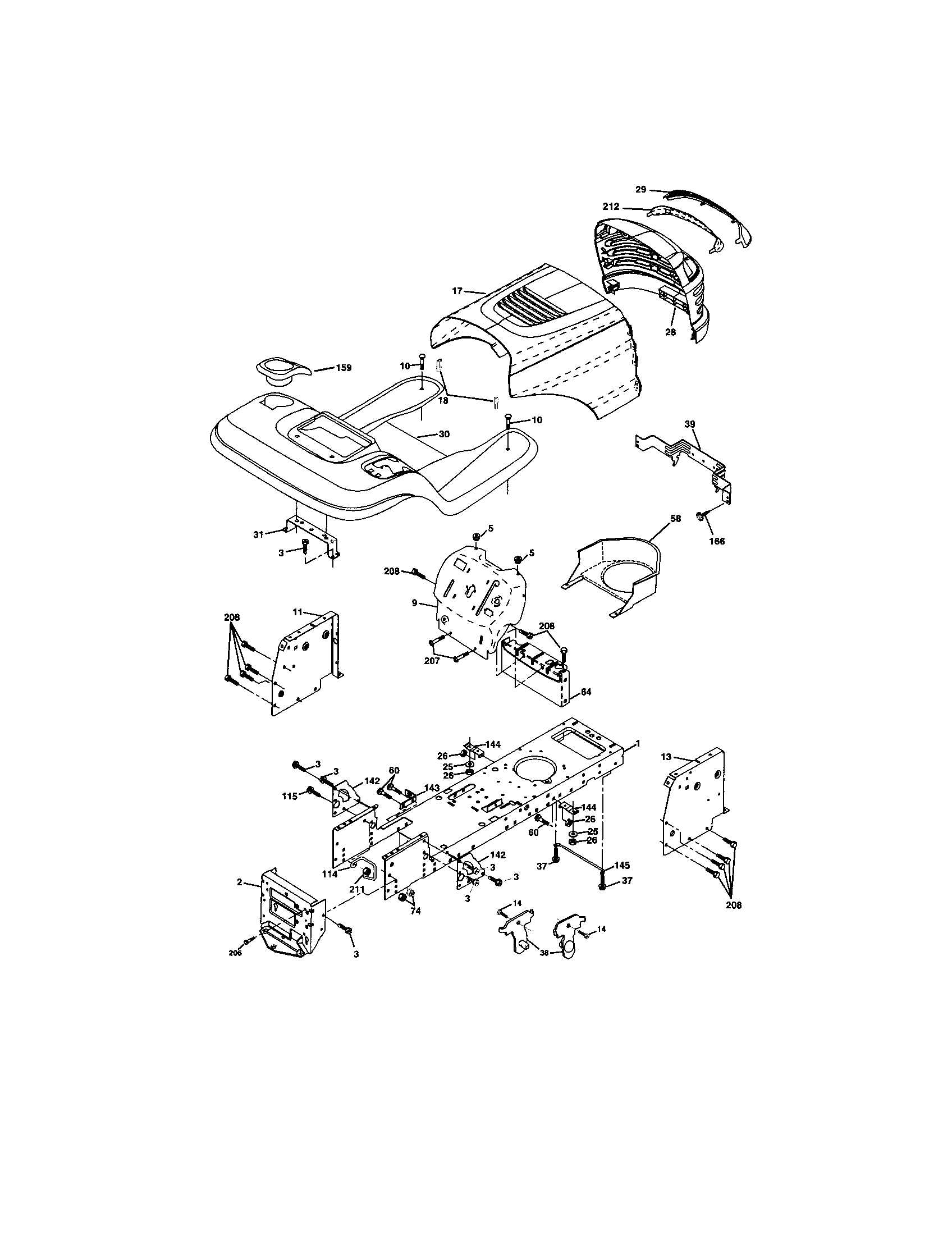 Chassis And Enclosures Diagram and Parts List for 917272057  Craftsman Lawn Tractor