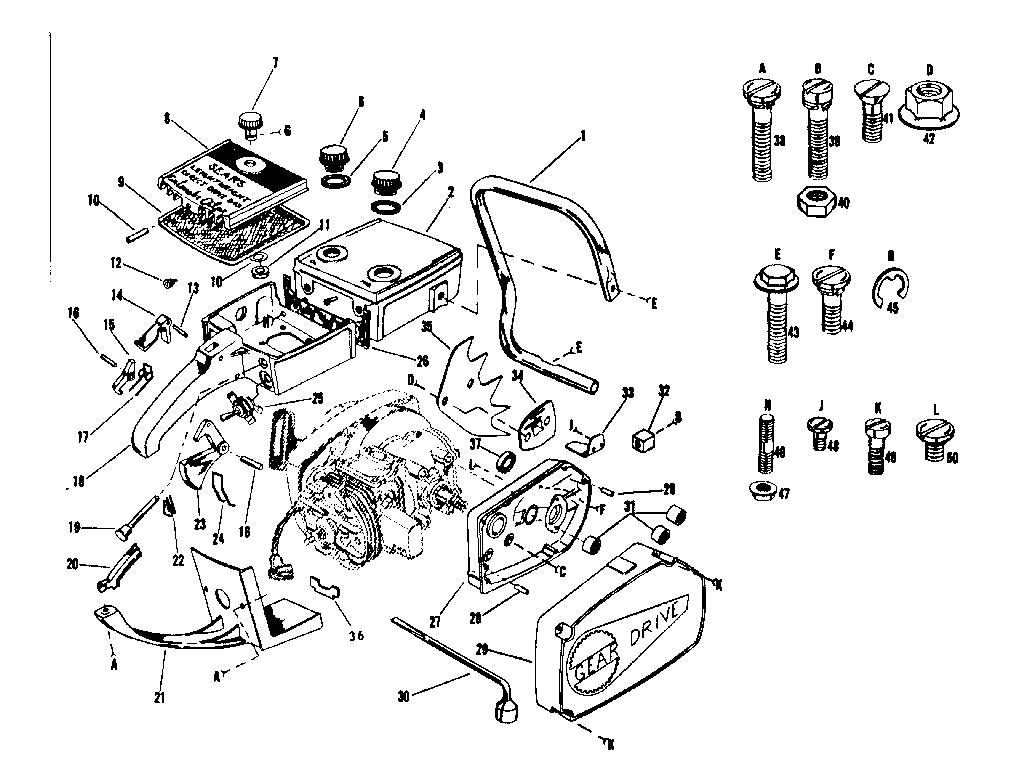 Main Frame Diagram and Parts List for 91763202  Craftsman Chainsaw