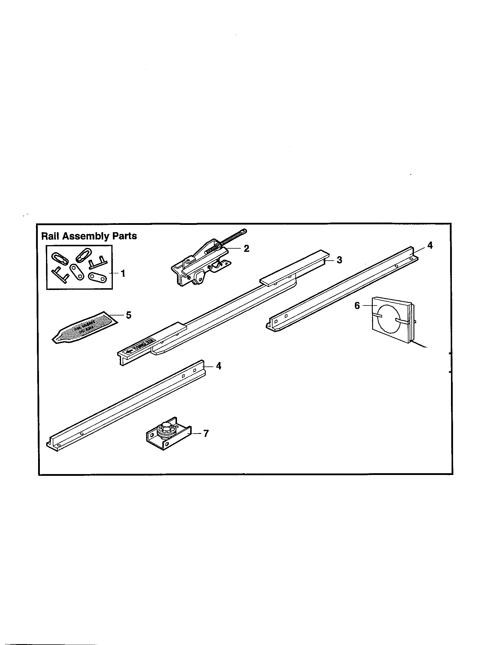 Rail Assembly Diagram and Parts List for 13953335SRT3  Craftsman Garage Door Opener