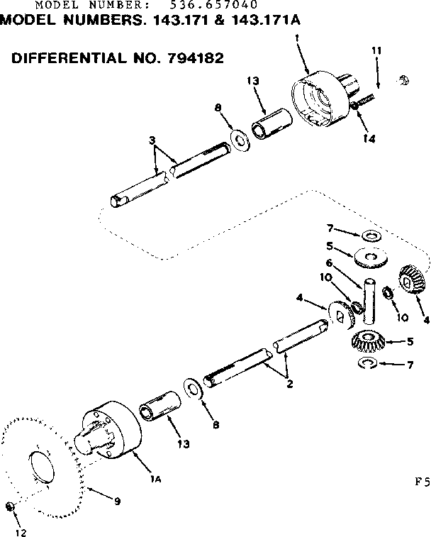 Differential Diagram and Parts List for 536657040  Craftsman Lawn Mower