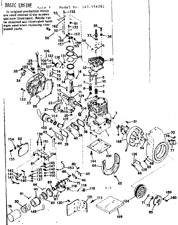 Basic Engine Diagram and Parts List for 143556282  Craftsman Engine