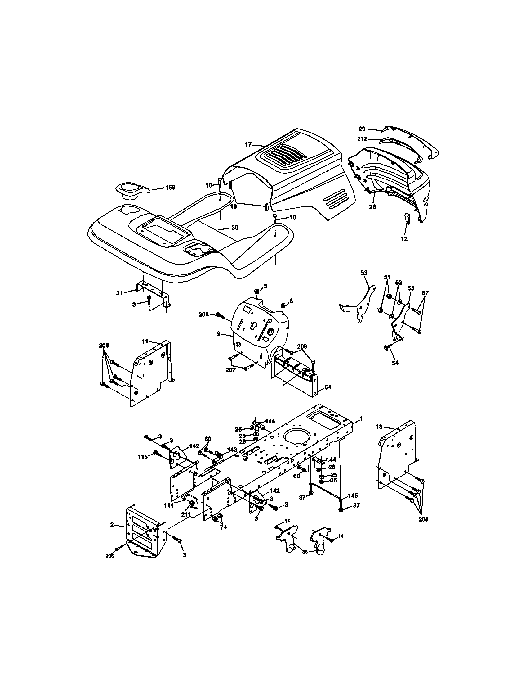 Chassis And Enclosures Diagram and Parts List for 917272056  Craftsman Lawn Tractor
