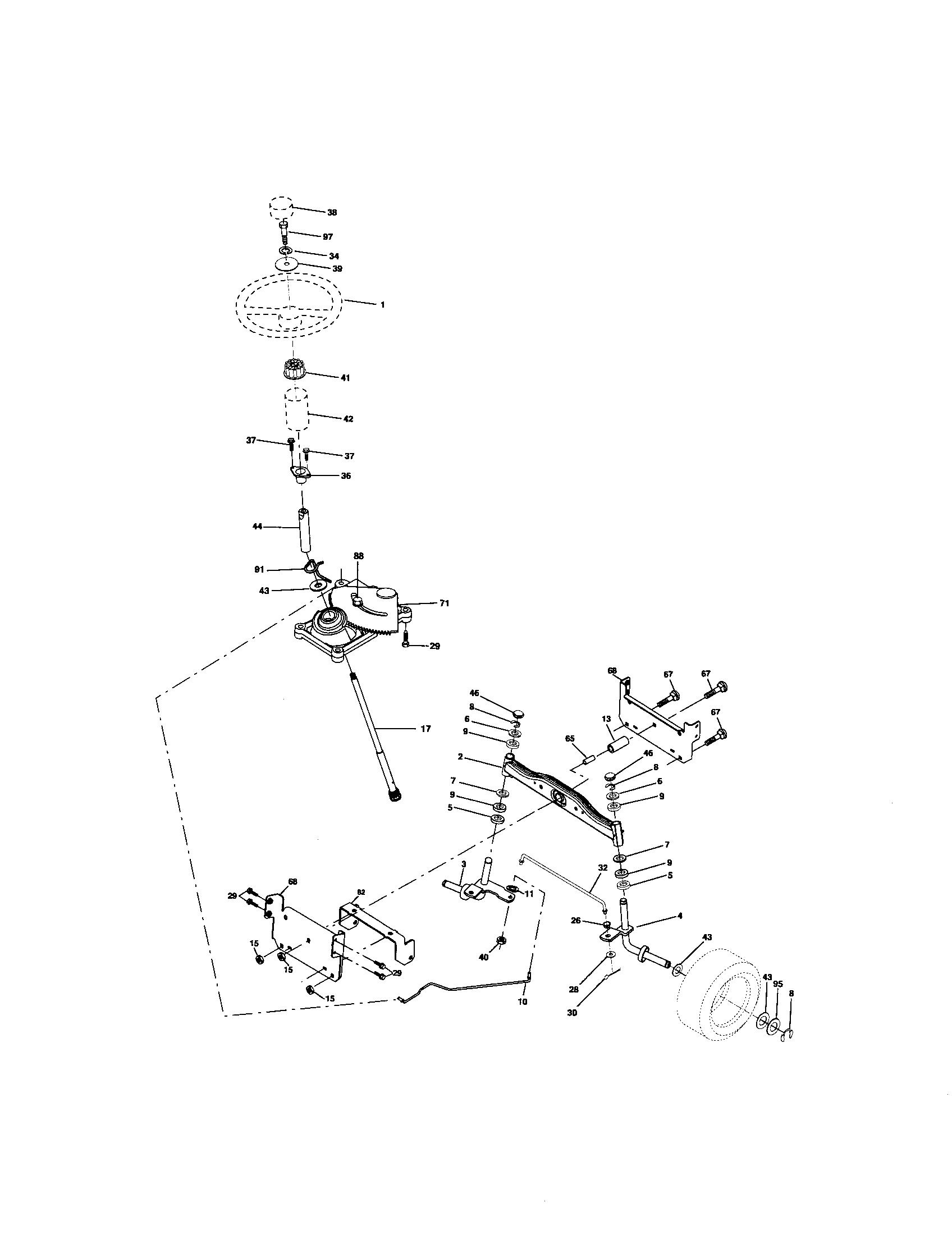 Steering Assembly Diagram and Parts List for 917276412  Craftsman Lawn Tractor