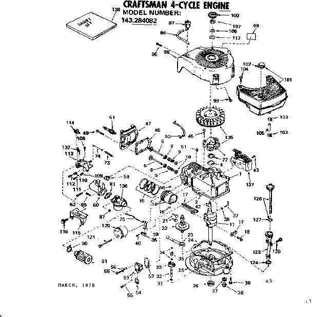 Replacement Parts Diagram and Parts List for 143284082  Craftsman Engine