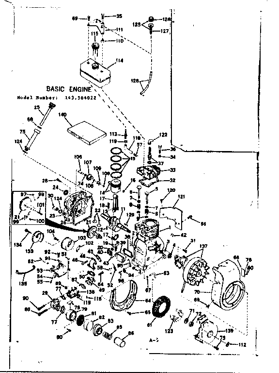 Basic Engine Diagram and Parts List for 143564022  Craftsman Engine