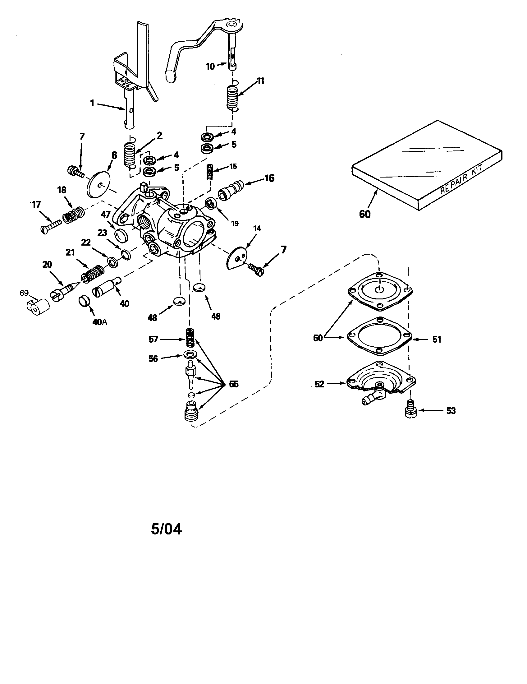 Carburetor Diagram and Parts List for 143640225A  Craftsman Lawn Mower