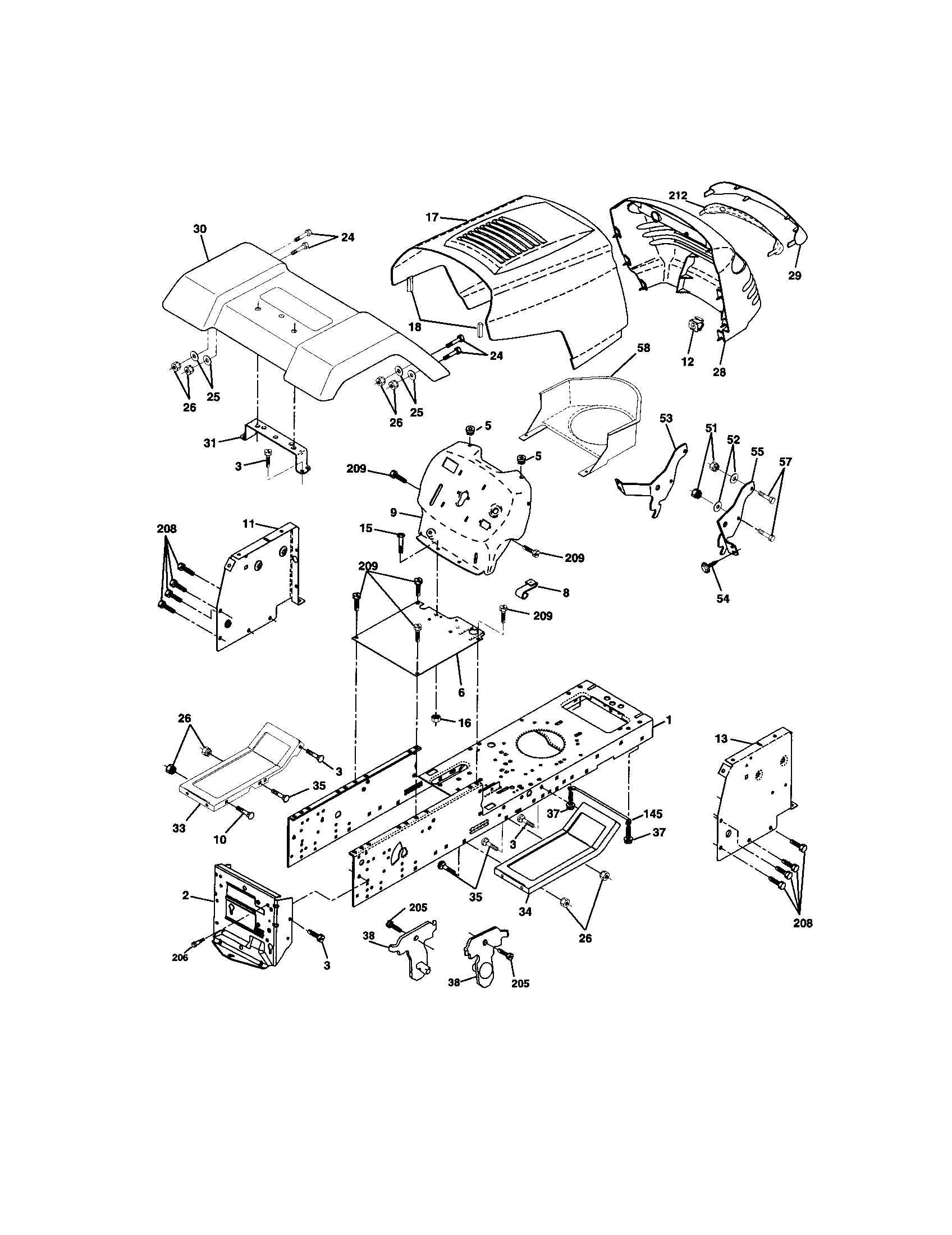 Chassis And Enclosures Diagram and Parts List for 917271552  Craftsman Lawn Tractor