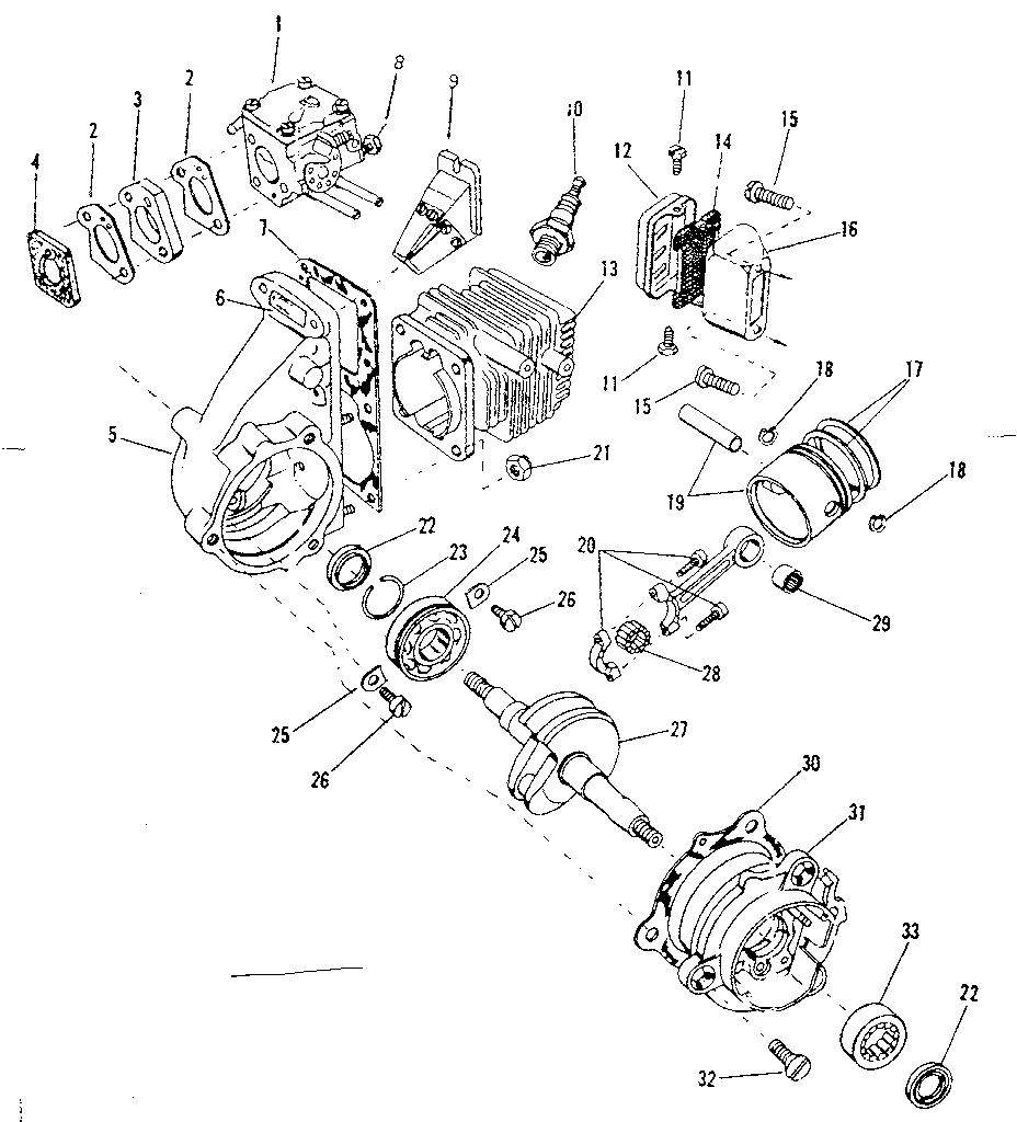 Engine Diagram and Parts List for 917351380  Craftsman Chainsaw