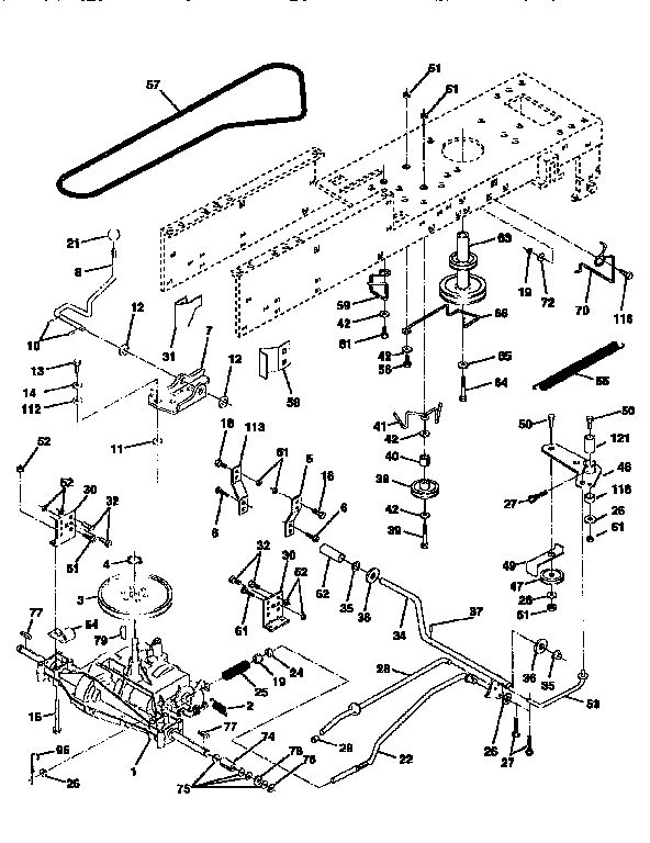 Drive Diagram and Parts List for 917258103  Craftsman Lawn Tractor