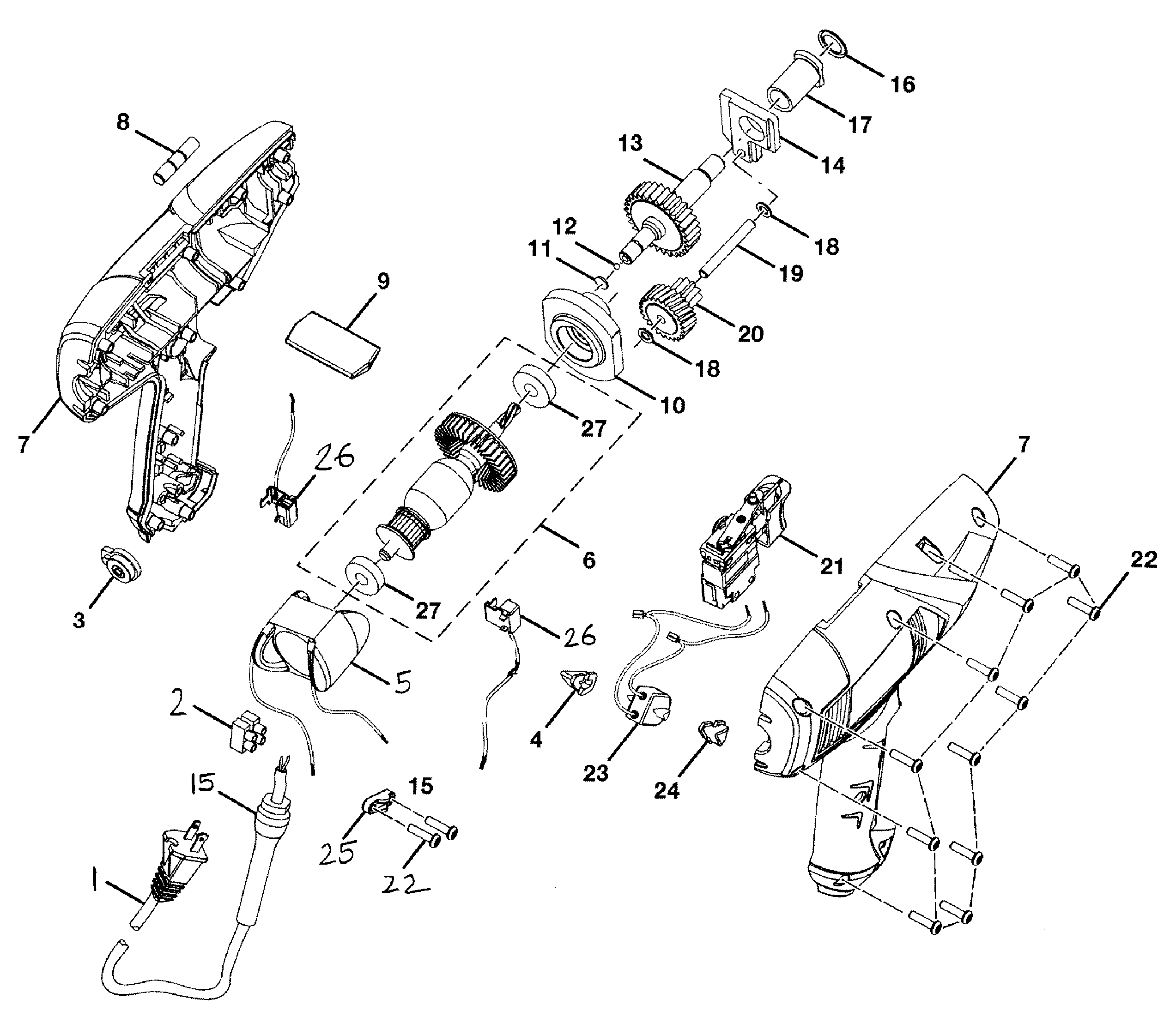 Motor Assy Diagram and Parts List for 315221070  Craftsman Boring Machine