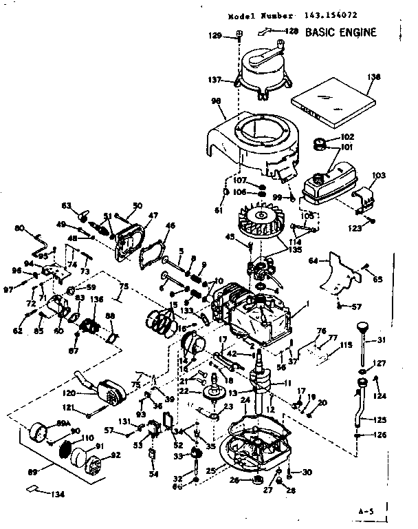 Basic Engine Diagram and Parts List for 143154072  Craftsman Engine