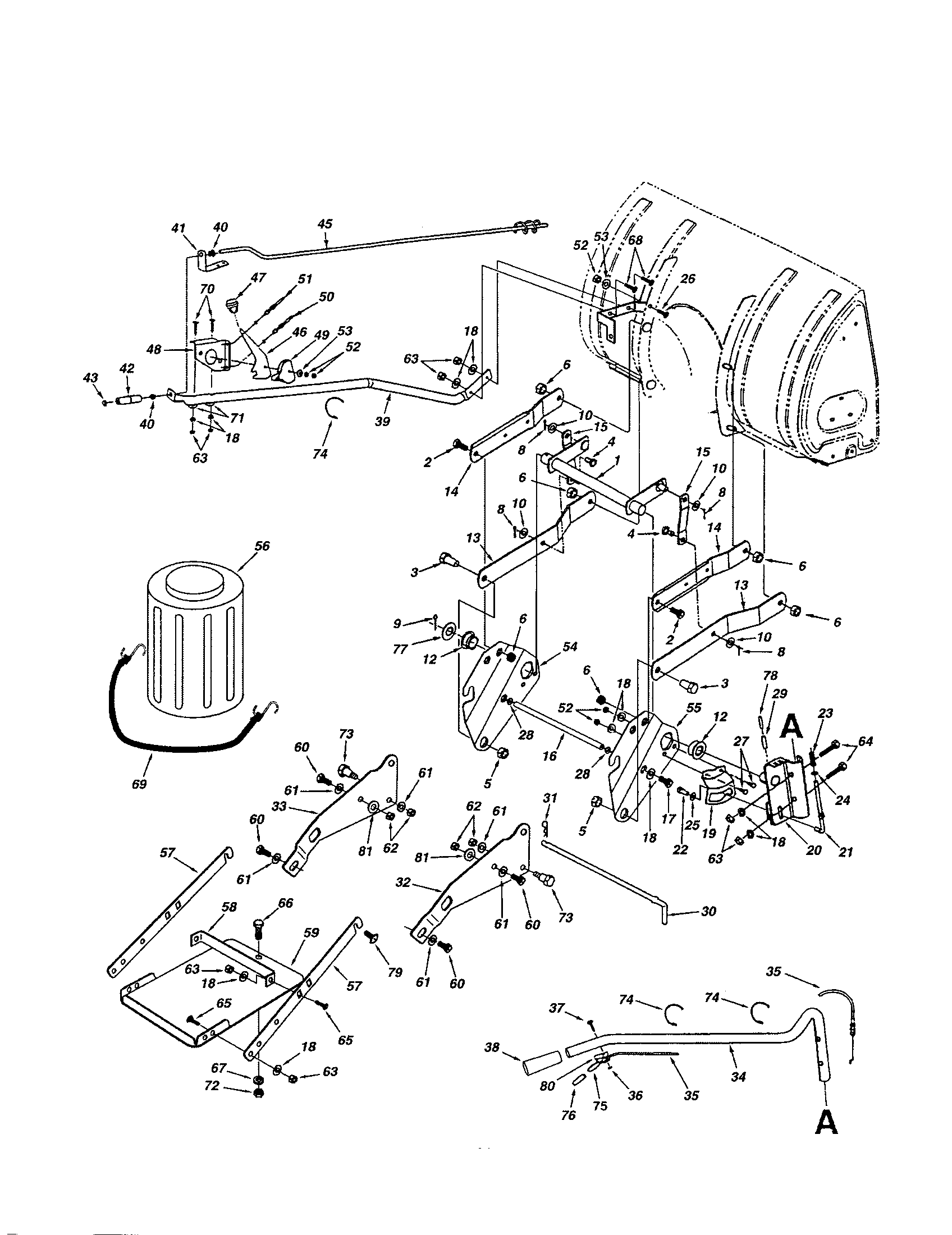 Lift Shaft Assembly Diagram and Parts List for 48624853  Craftsman Snow Blower
