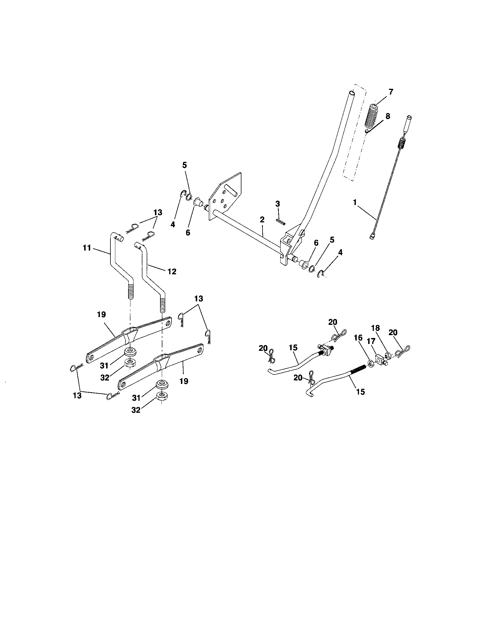 Lift Assembly Diagram and Parts List for 917287054  Craftsman Lawn Tractor
