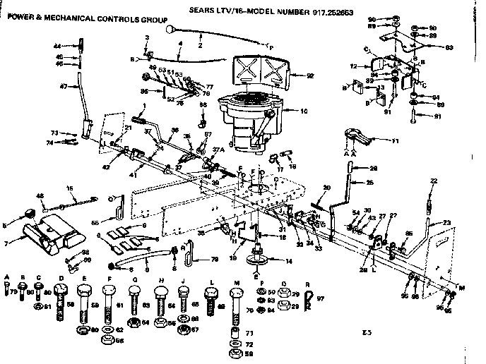 Power & Mechanical Controls Group Diagram and Parts List for 917252653  Craftsman Lawn Tractor