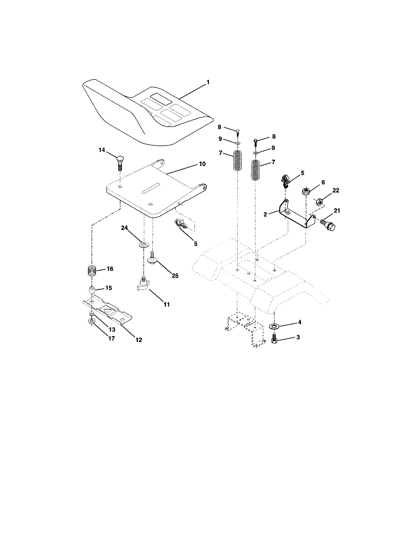 Seat Assembly Diagram and Parts List for 917272067  Craftsman Lawn Tractor