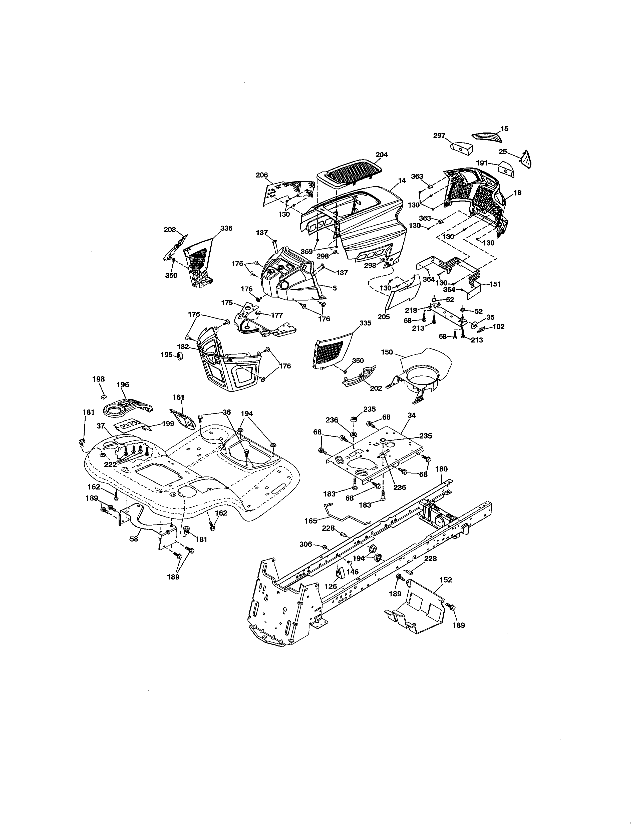 Chassis & Enclosures Diagram and Parts List for 917204041  Craftsman Lawn Tractor