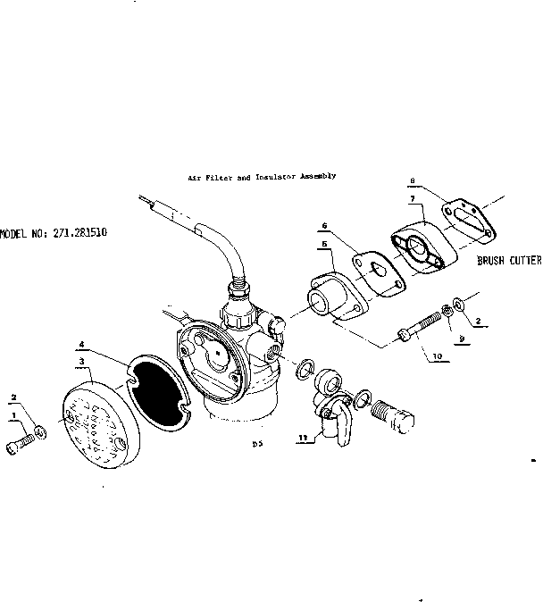 Air Filter And Insulator Assembly Diagram and Parts List for 271281510  Craftsman Trimmer