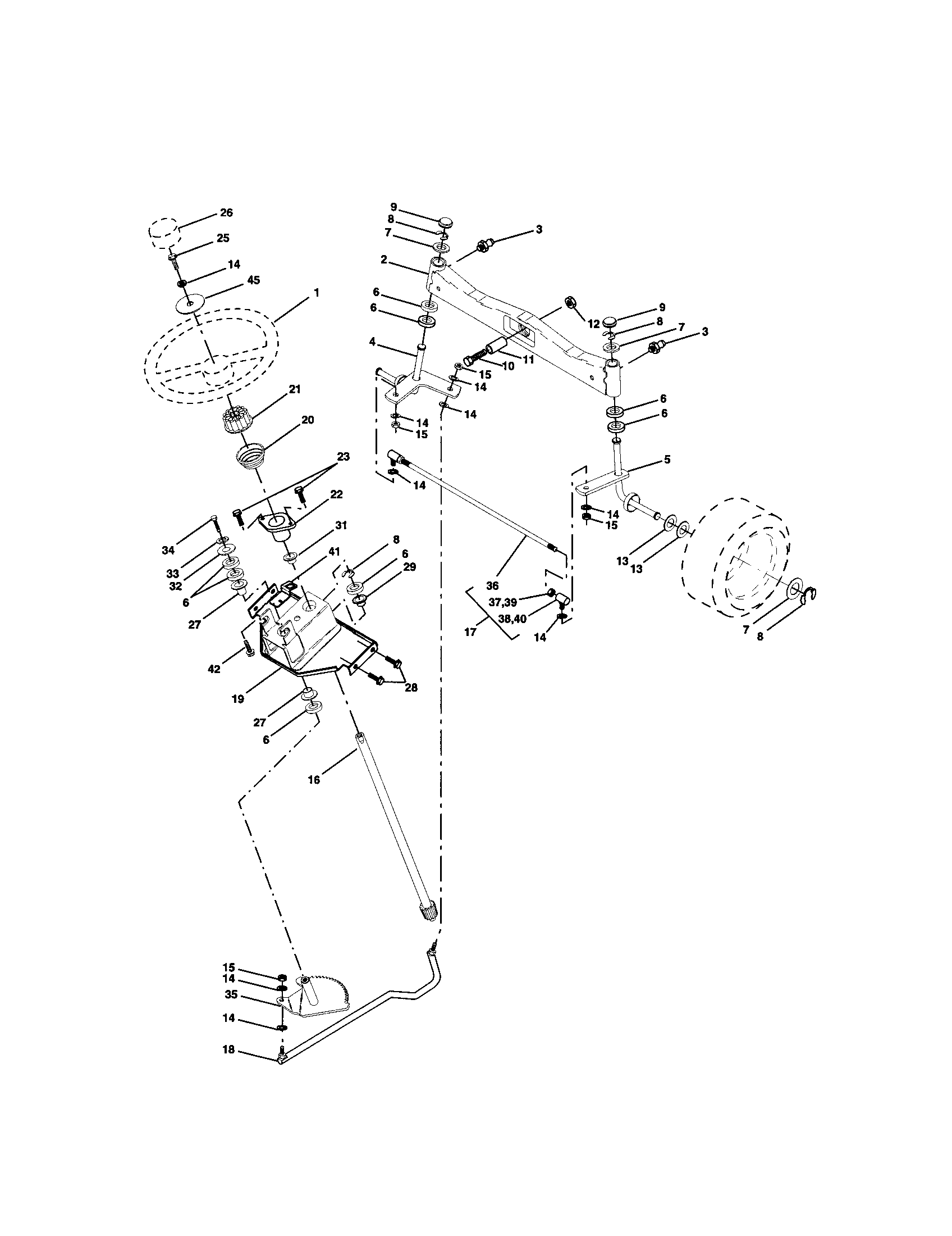 Steering Assembly Diagram and Parts List for 917274953  Craftsman Lawn Tractor