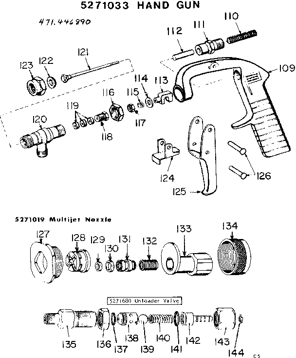 Hand Gun, Multijet Nozzle & Unloader Valve Diagram and Parts List for 471446890  Craftsman Pressure Washer