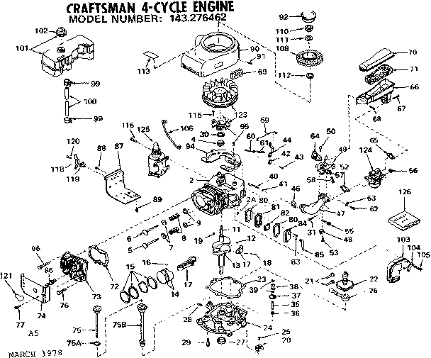 Replacement Parts Diagram and Parts List for 143276462  Craftsman Engine