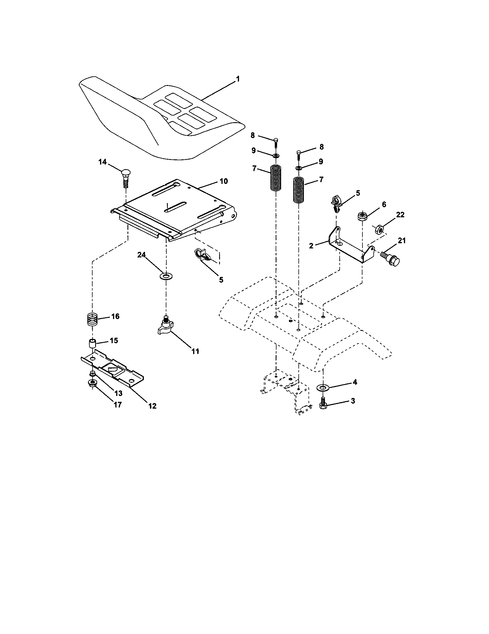 Seat Assembly Diagram and Parts List for 917275380  Craftsman Lawn Tractor