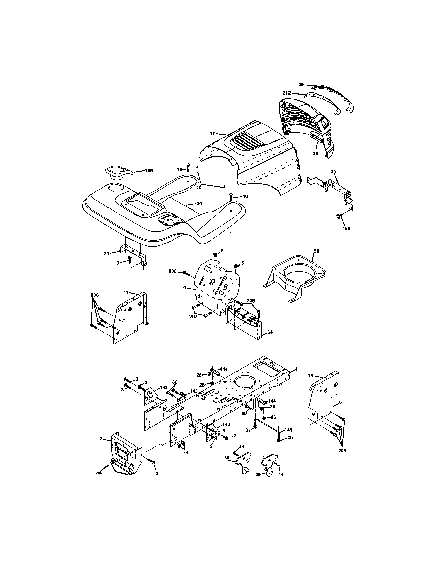 Chassis And Enclosures Diagram and Parts List for 917271653  Craftsman Lawn Tractor