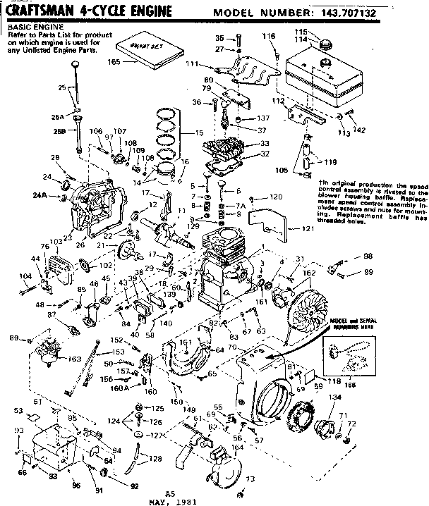Replacement Parts Diagram and Parts List for 143707132  Craftsman Engine