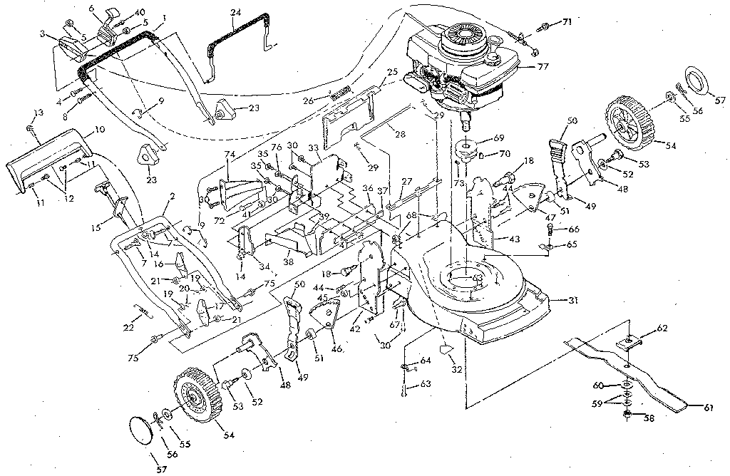 Main Frame Diagram and Parts List for 917372380  Craftsman Lawn Mower