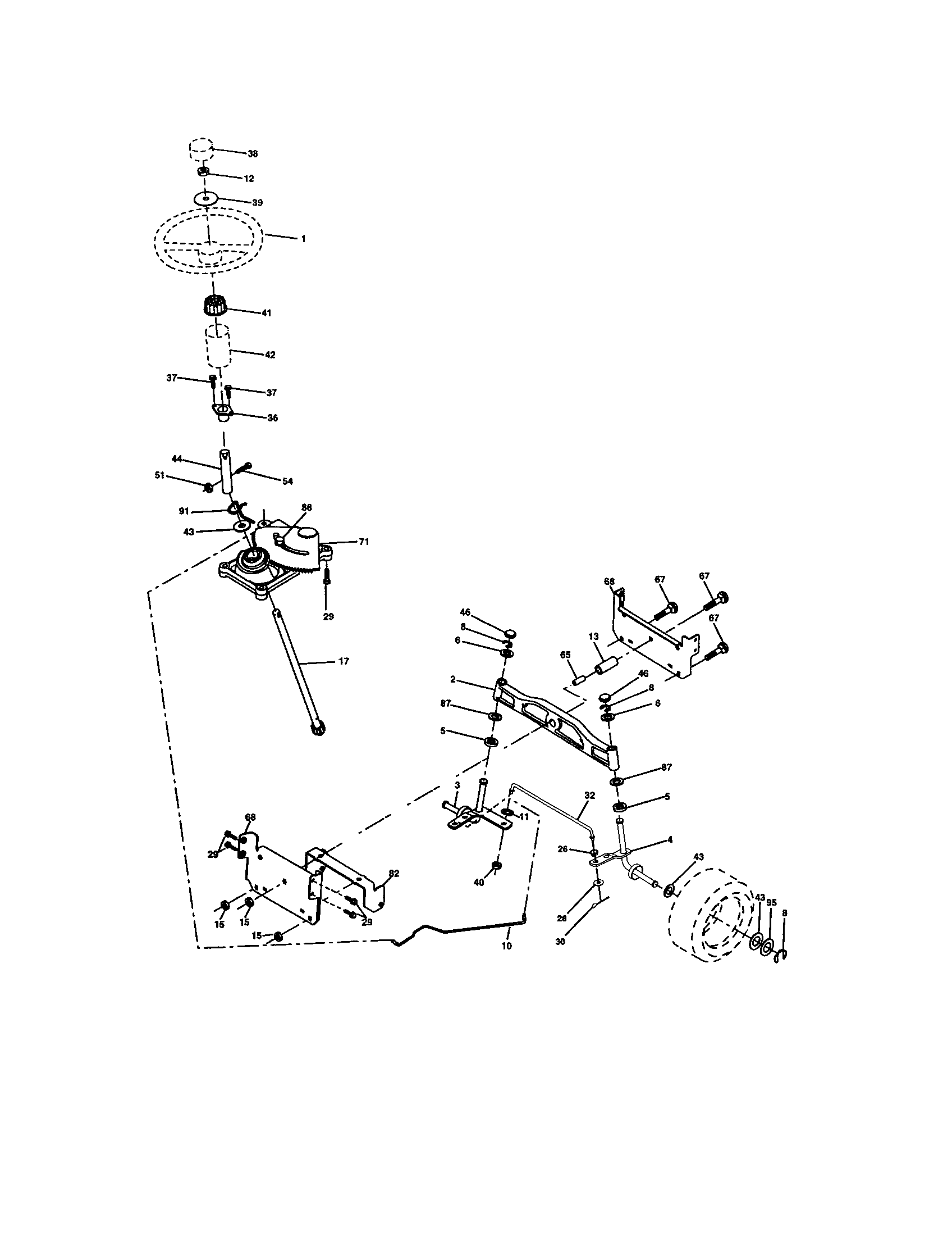Steering Diagram and Parts List for 917273391  Craftsman Lawn Tractor