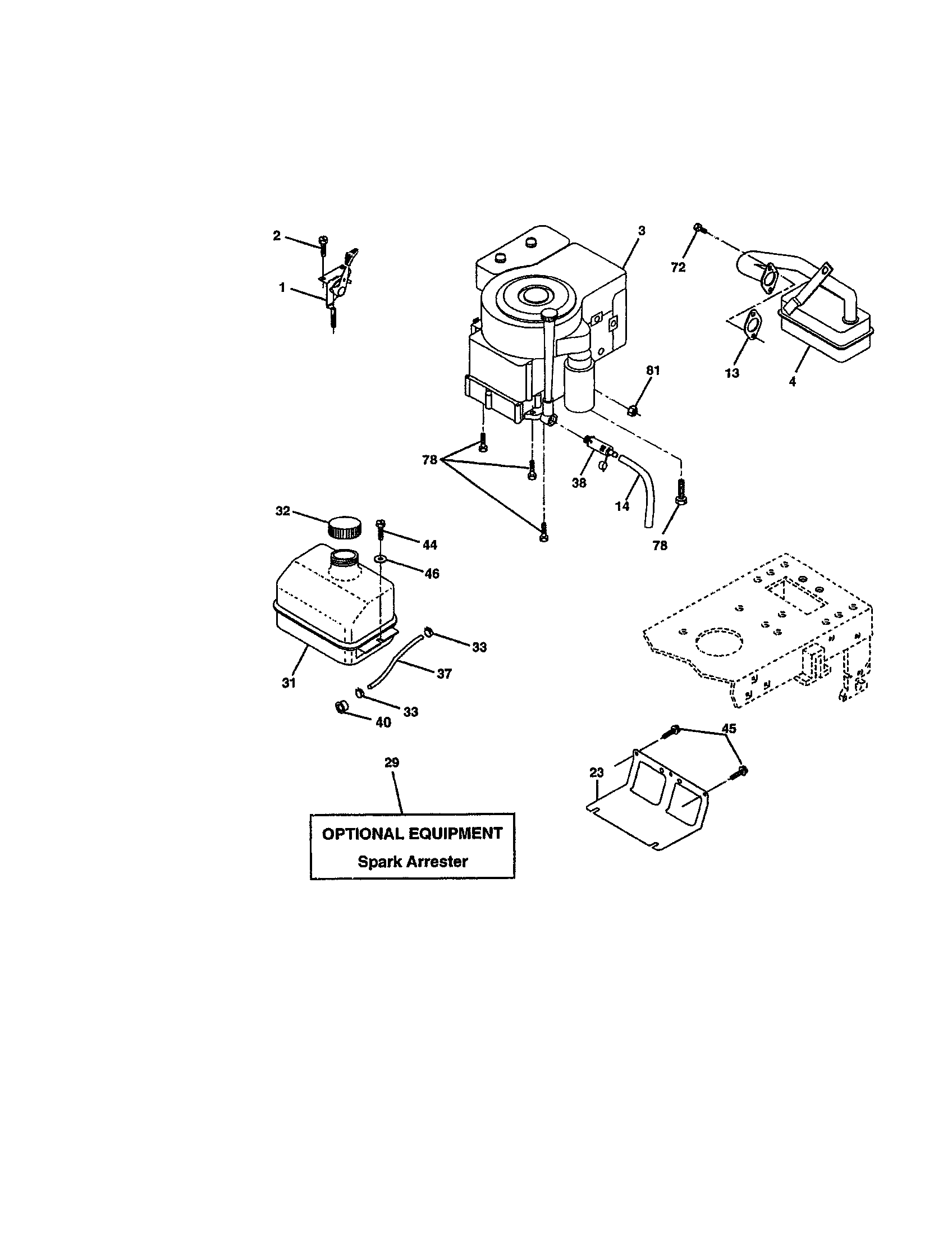 Engine Diagram and Parts List for 917273402  Craftsman Lawn Tractor