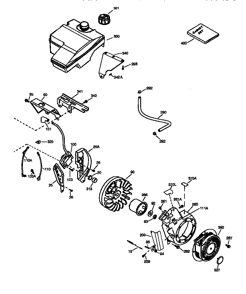 Fuel Tank And Flywheel Assembly Diagram and Parts List for 143986003  Craftsman Engine