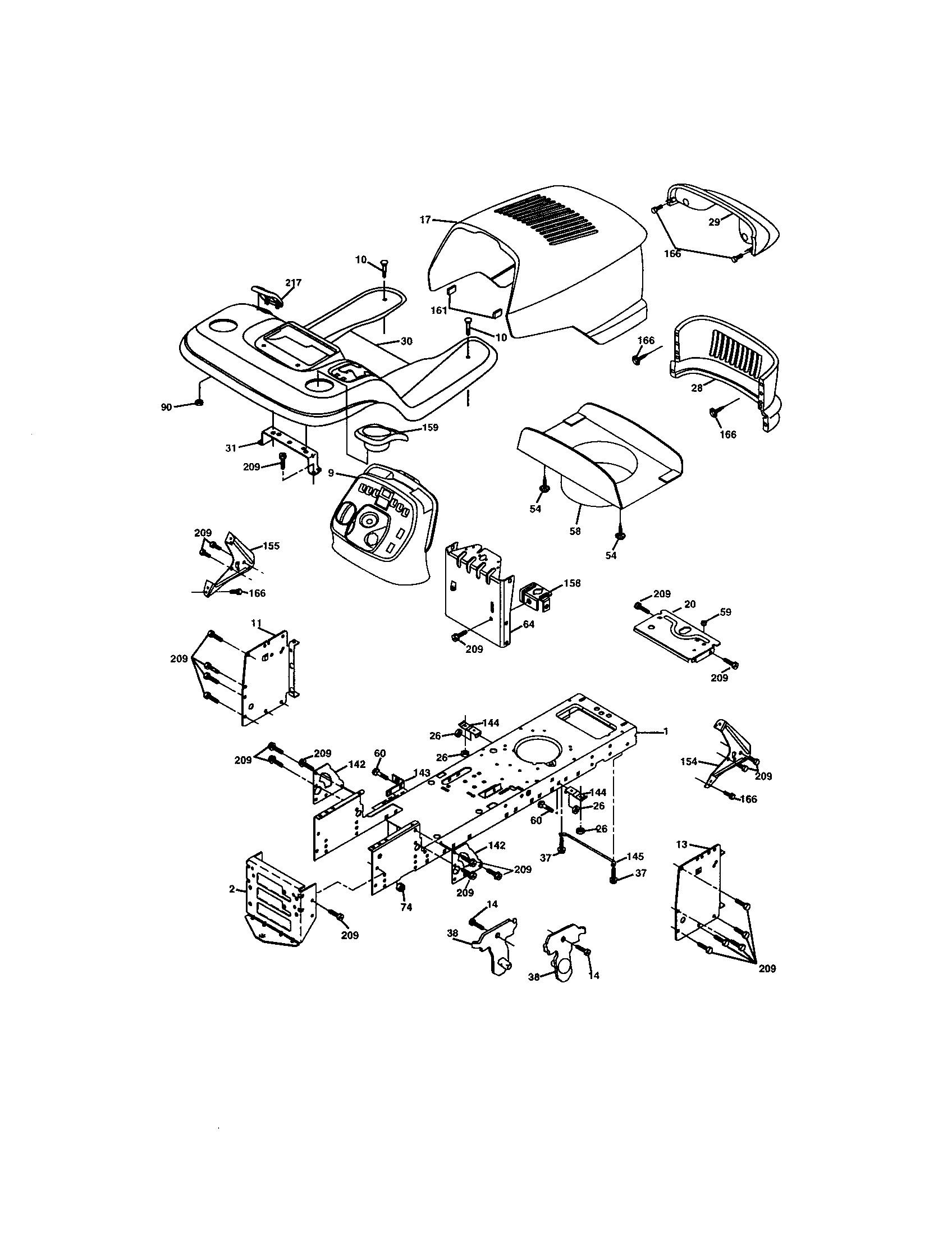 Chassis And Enclosures Diagram and Parts List for 917273622  Craftsman Lawn Tractor