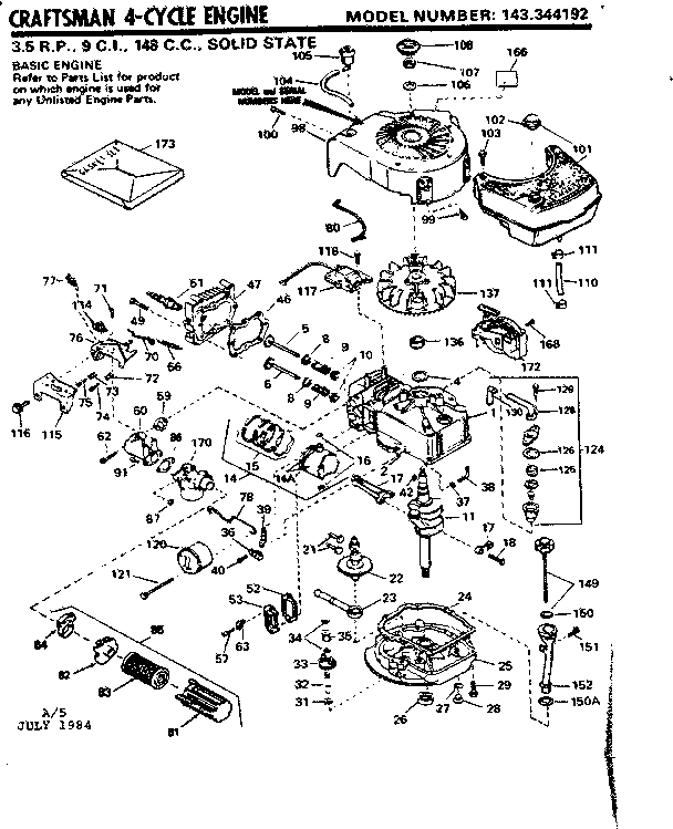 Replacement Parts Diagram and Parts List for 143344192  Craftsman Engine