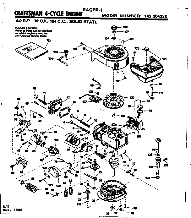 Replacement Parts Diagram and Parts List for 143304332  Craftsman Engine